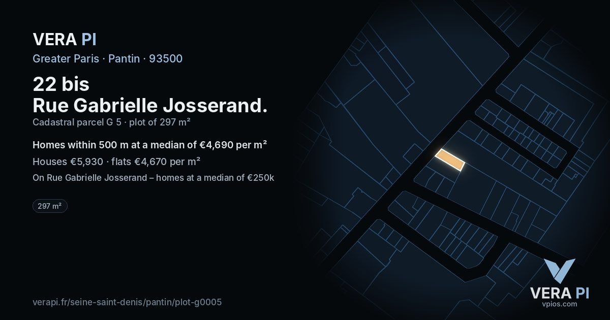 22 bis Rue Gabrielle Josserand, Pantin at night – the plot lit, the parcels around coloured by the prices near them