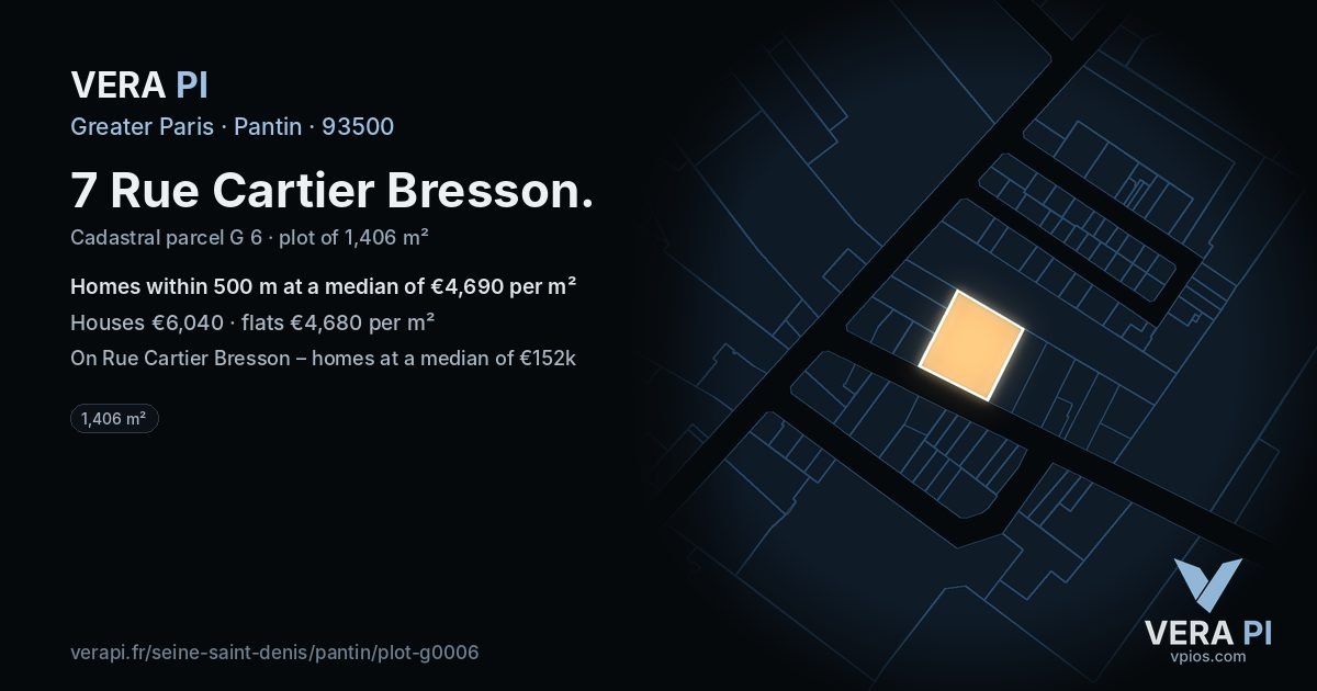 7 Rue Cartier Bresson, Pantin at night – the plot lit, the parcels around coloured by the prices near them