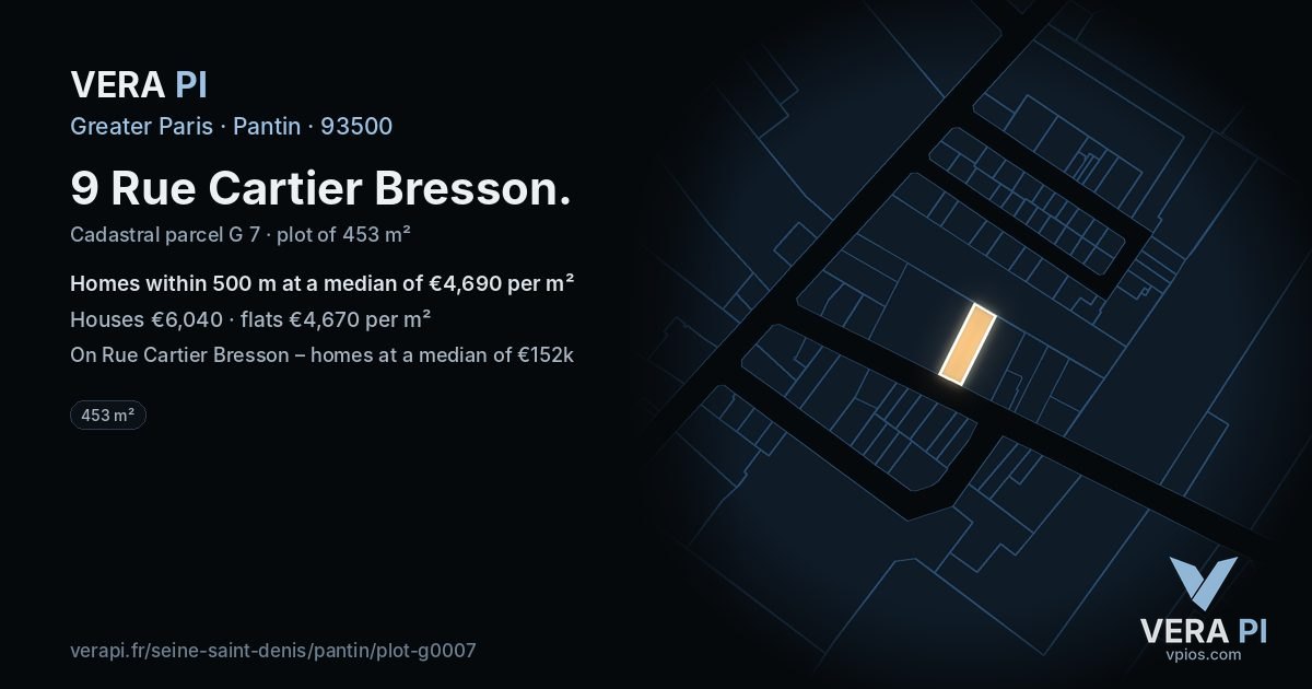 9 Rue Cartier Bresson, Pantin at night – the plot lit, the parcels around coloured by the prices near them