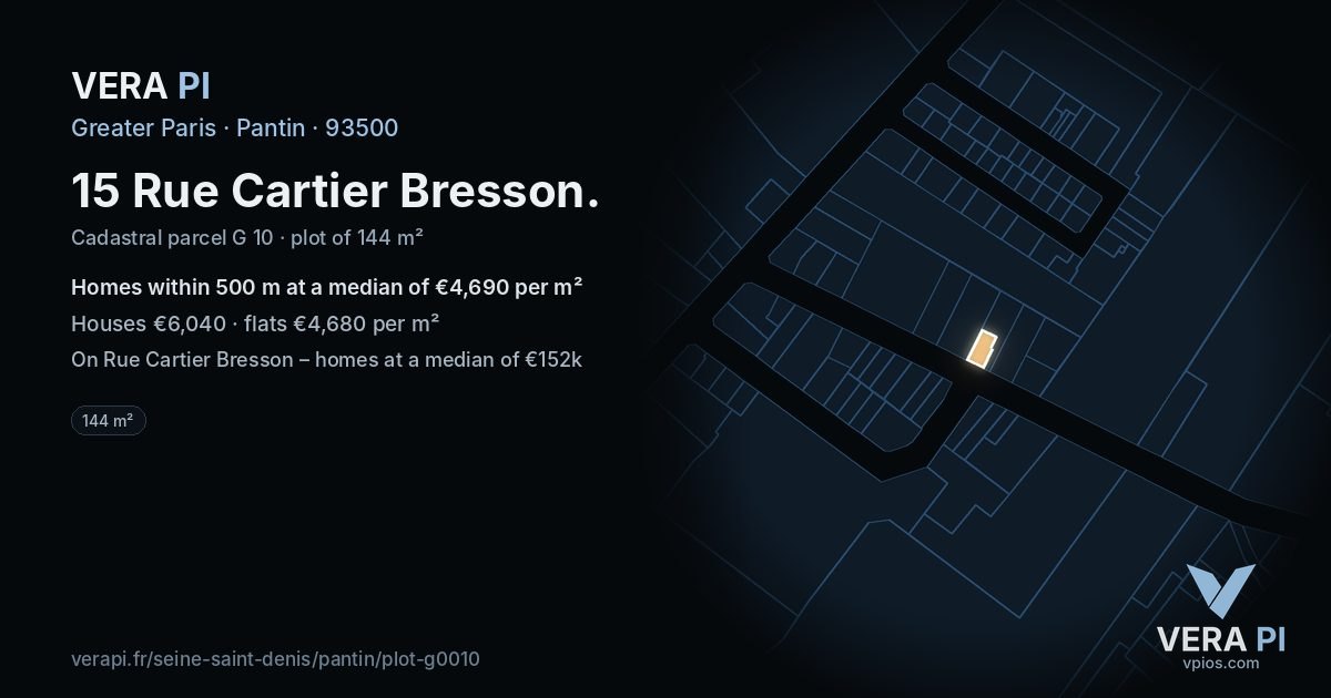 15 Rue Cartier Bresson, Pantin at night – the plot lit, the parcels around coloured by the prices near them
