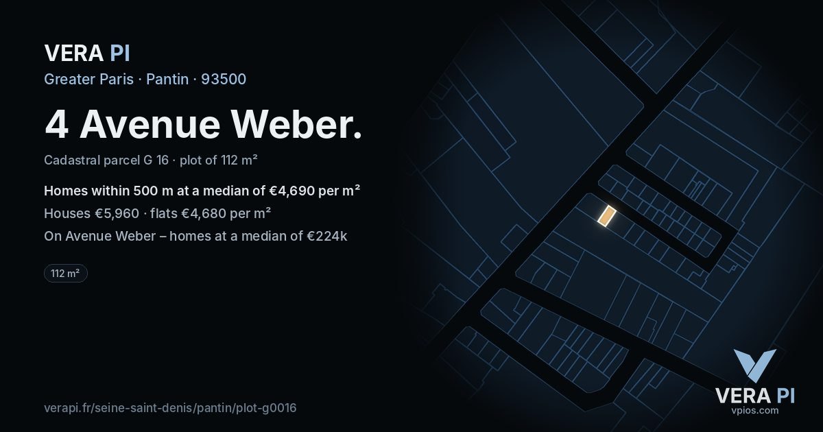 4 Avenue Weber, Pantin at night – the plot lit, the parcels around coloured by the prices near them