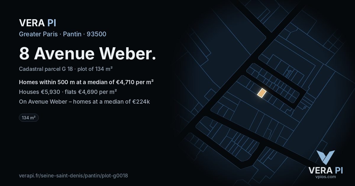 8 Avenue Weber, Pantin at night – the plot lit, the parcels around coloured by the prices near them