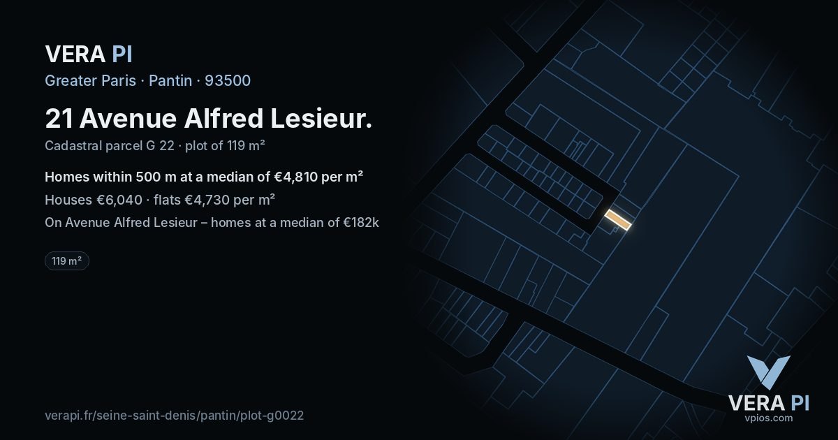 21 Avenue Alfred Lesieur, Pantin at night – the plot lit, the parcels around coloured by the prices near them