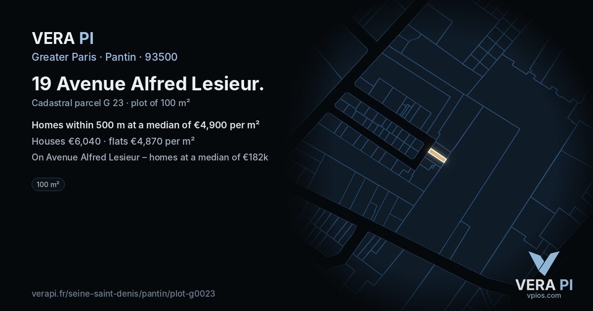 19 Avenue Alfred Lesieur, Pantin at night – the plot lit, the parcels around coloured by the prices near them