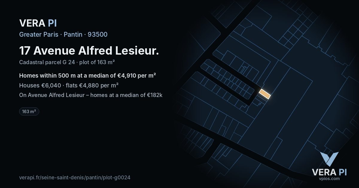 17 Avenue Alfred Lesieur, Pantin at night – the plot lit, the parcels around coloured by the prices near them