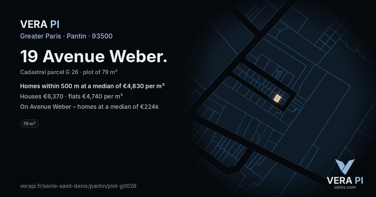 19 Avenue Weber, Pantin at night – the plot lit, the parcels around coloured by the prices near them