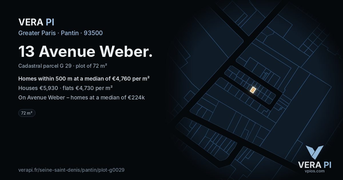 13 Avenue Weber, Pantin at night – the plot lit, the parcels around coloured by the prices near them