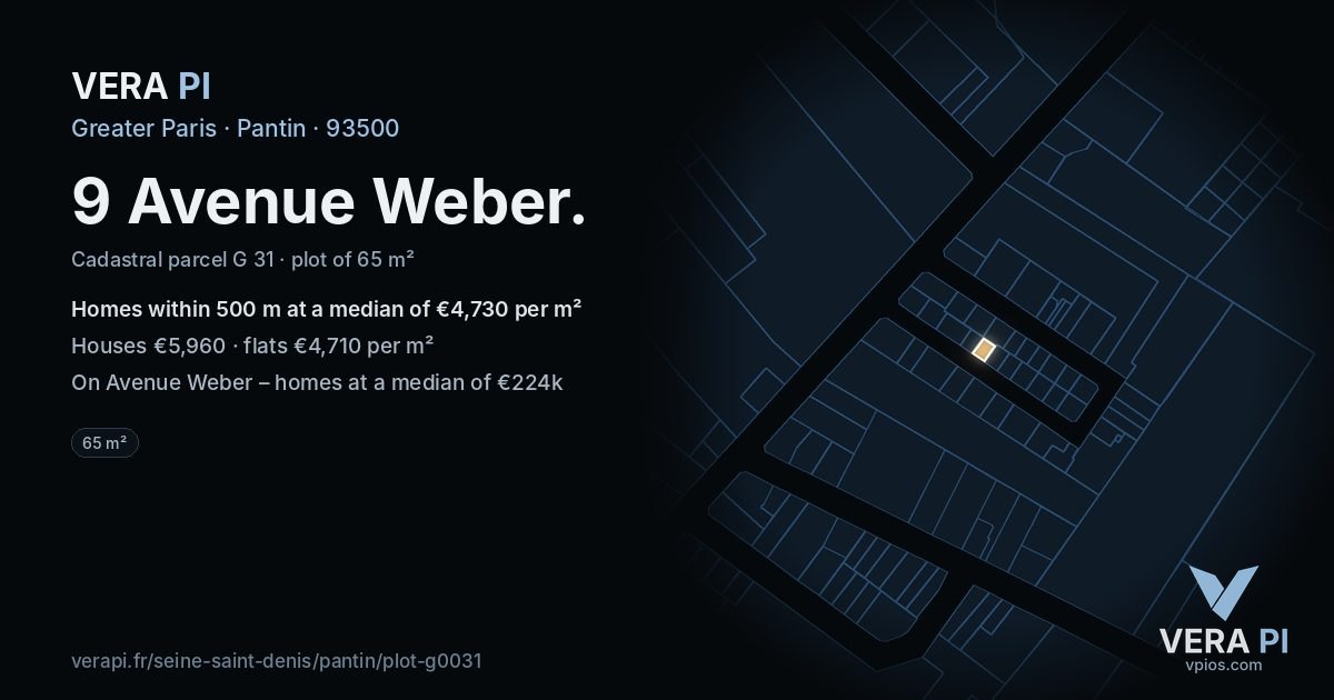 9 Avenue Weber, Pantin at night – the plot lit, the parcels around coloured by the prices near them