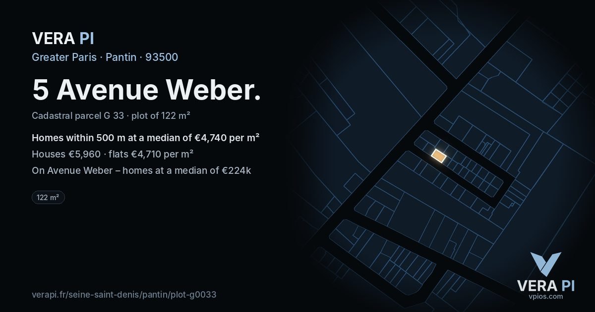 5 Avenue Weber, Pantin at night – the plot lit, the parcels around coloured by the prices near them