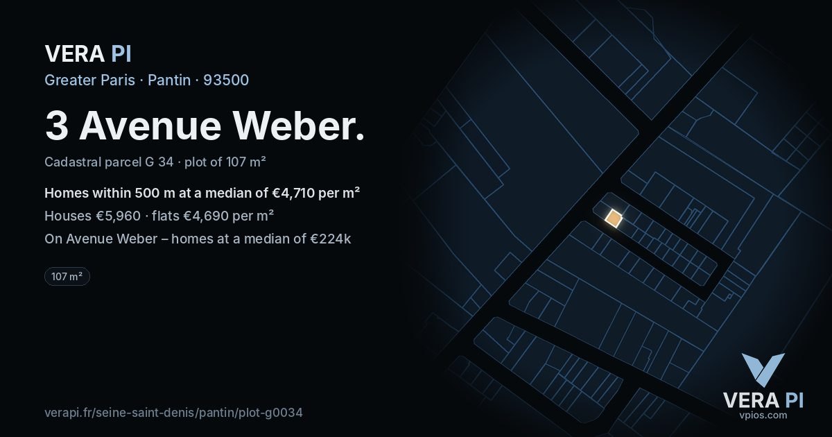 3 Avenue Weber, Pantin at night – the plot lit, the parcels around coloured by the prices near them