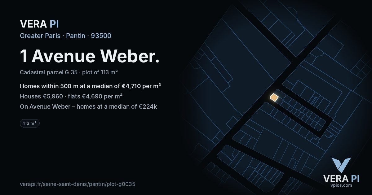 1 Avenue Weber, Pantin at night – the plot lit, the parcels around coloured by the prices near them
