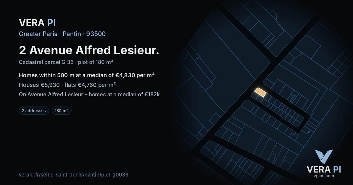 2 Avenue Alfred Lesieur, Pantin at night – the plot lit, the parcels around coloured by the prices near them