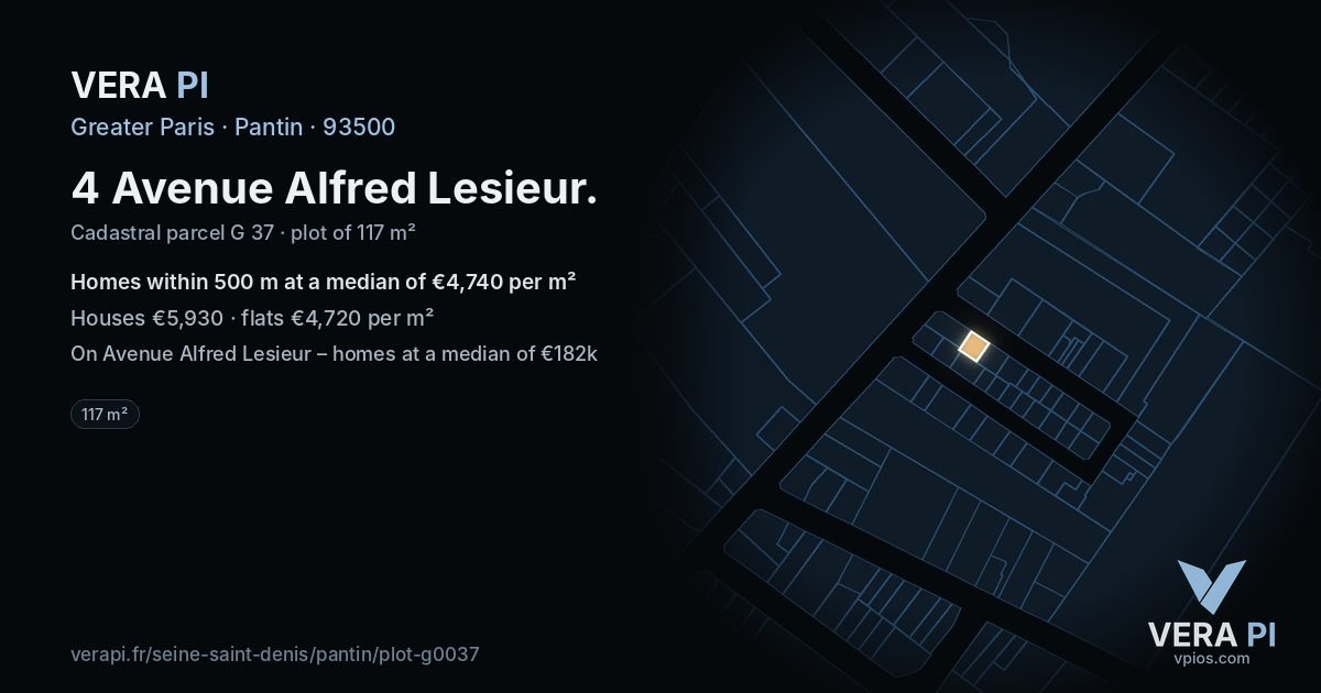 4 Avenue Alfred Lesieur, Pantin at night – the plot lit, the parcels around coloured by the prices near them
