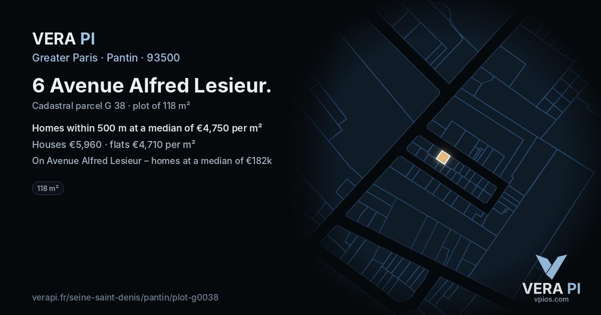 6 Avenue Alfred Lesieur, Pantin at night – the plot lit, the parcels around coloured by the prices near them
