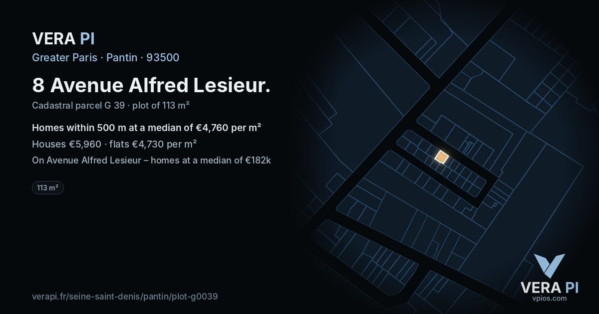 8 Avenue Alfred Lesieur, Pantin at night – the plot lit, the parcels around coloured by the prices near them
