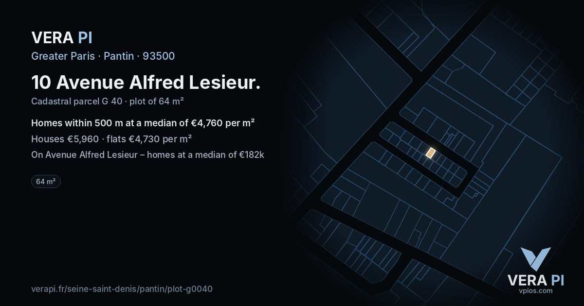 10 Avenue Alfred Lesieur, Pantin at night – the plot lit, the parcels around coloured by the prices near them