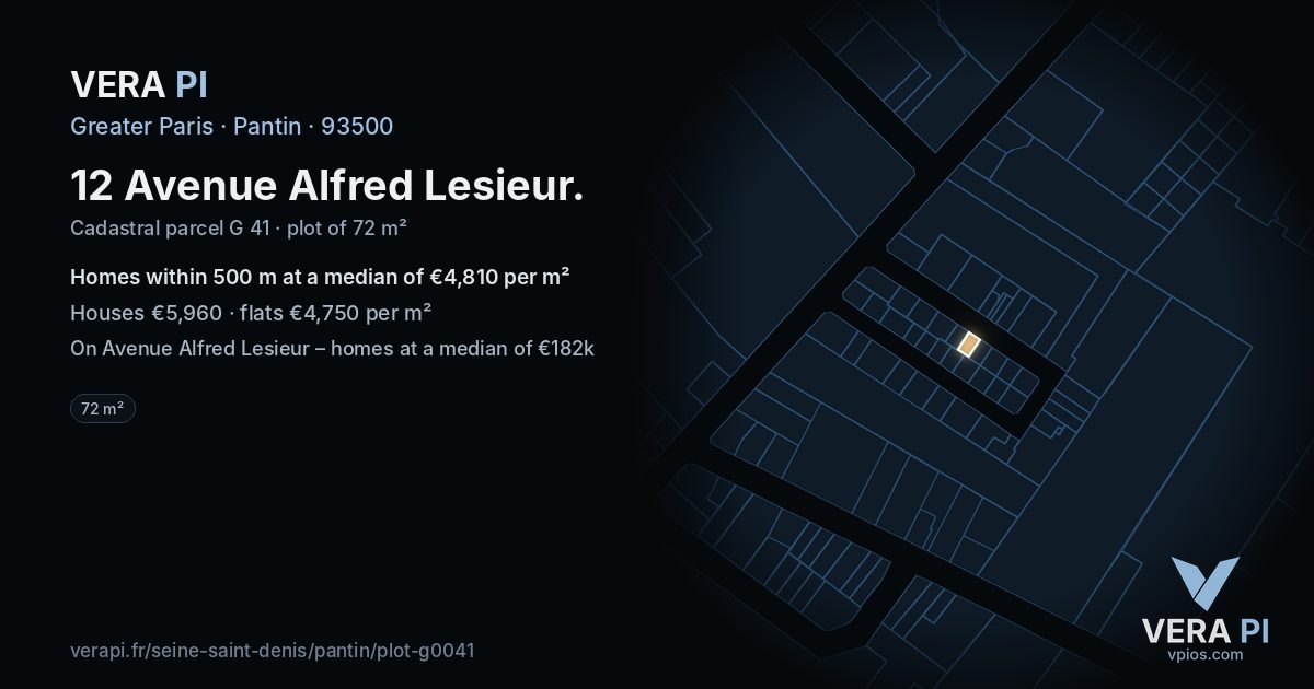12 Avenue Alfred Lesieur, Pantin at night – the plot lit, the parcels around coloured by the prices near them