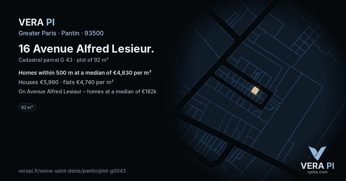 16 Avenue Alfred Lesieur, Pantin at night – the plot lit, the parcels around coloured by the prices near them