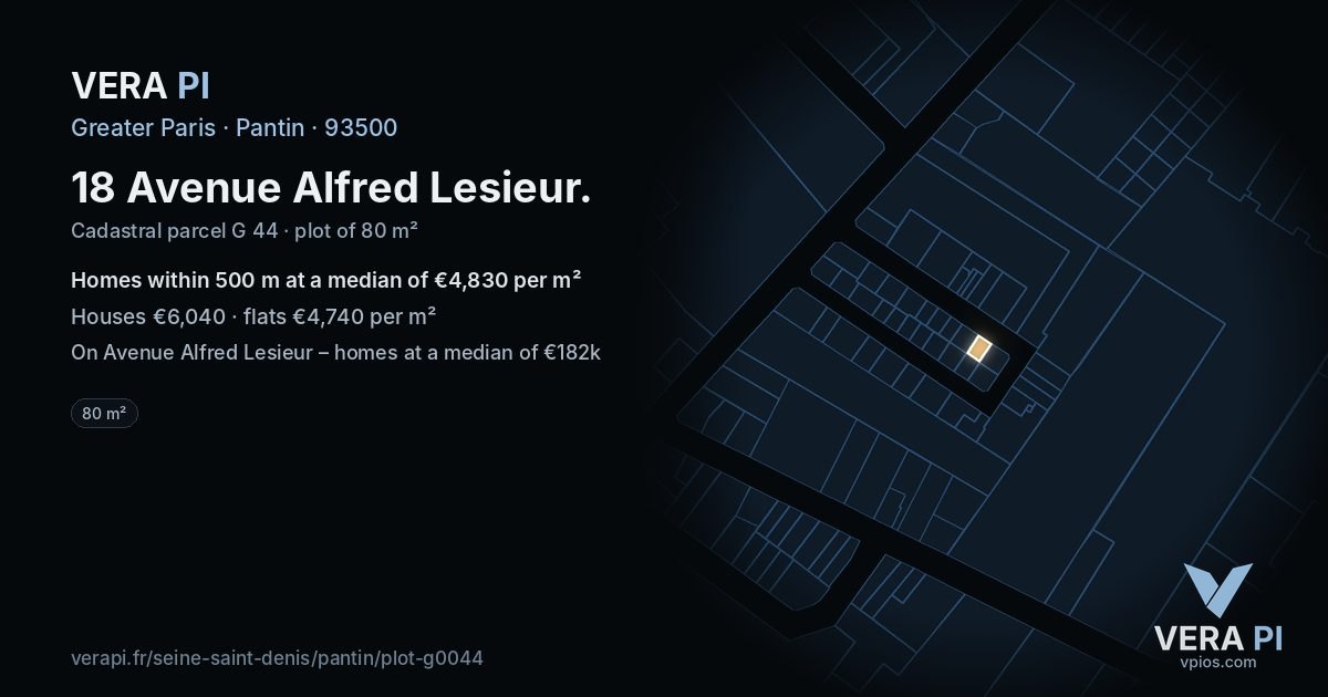 18 Avenue Alfred Lesieur, Pantin at night – the plot lit, the parcels around coloured by the prices near them