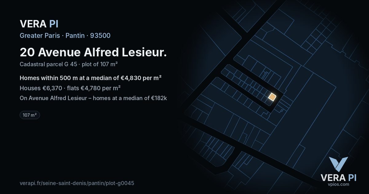 20 Avenue Alfred Lesieur, Pantin at night – the plot lit, the parcels around coloured by the prices near them