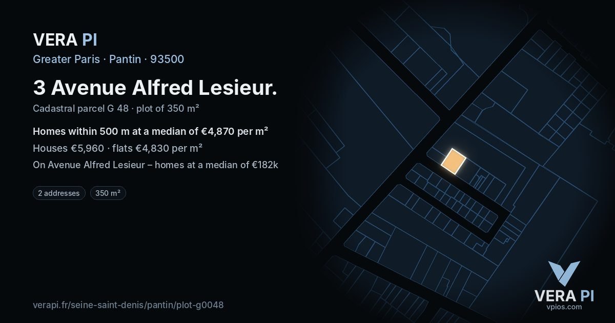 3 Avenue Alfred Lesieur, Pantin at night – the plot lit, the parcels around coloured by the prices near them