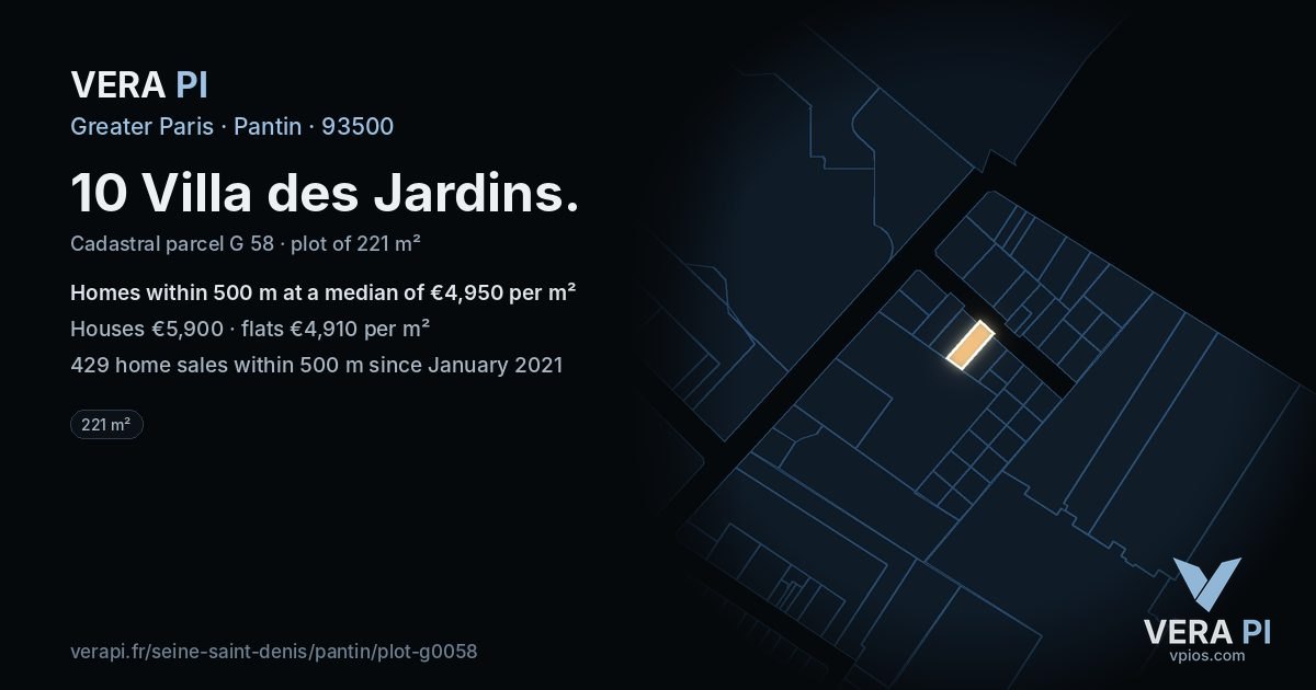 10 Villa des Jardins, Pantin at night – the plot lit, the parcels around coloured by the prices near them