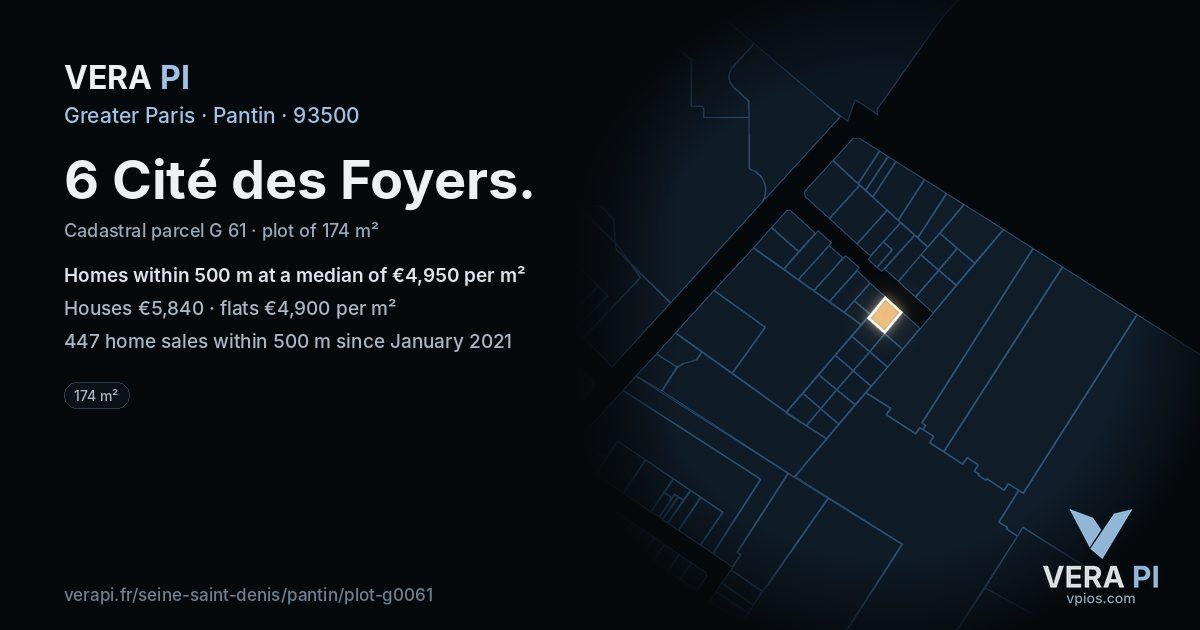6 Cité des Foyers, Pantin at night – the plot lit, the parcels around coloured by the prices near them