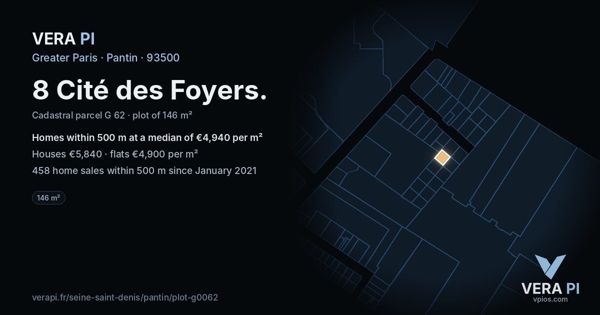 8 Cité des Foyers, Pantin at night – the plot lit, the parcels around coloured by the prices near them