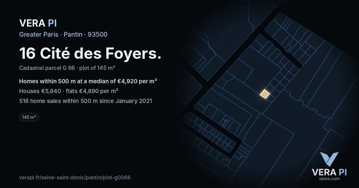 16 Cité des Foyers, Pantin at night – the plot lit, the parcels around coloured by the prices near them