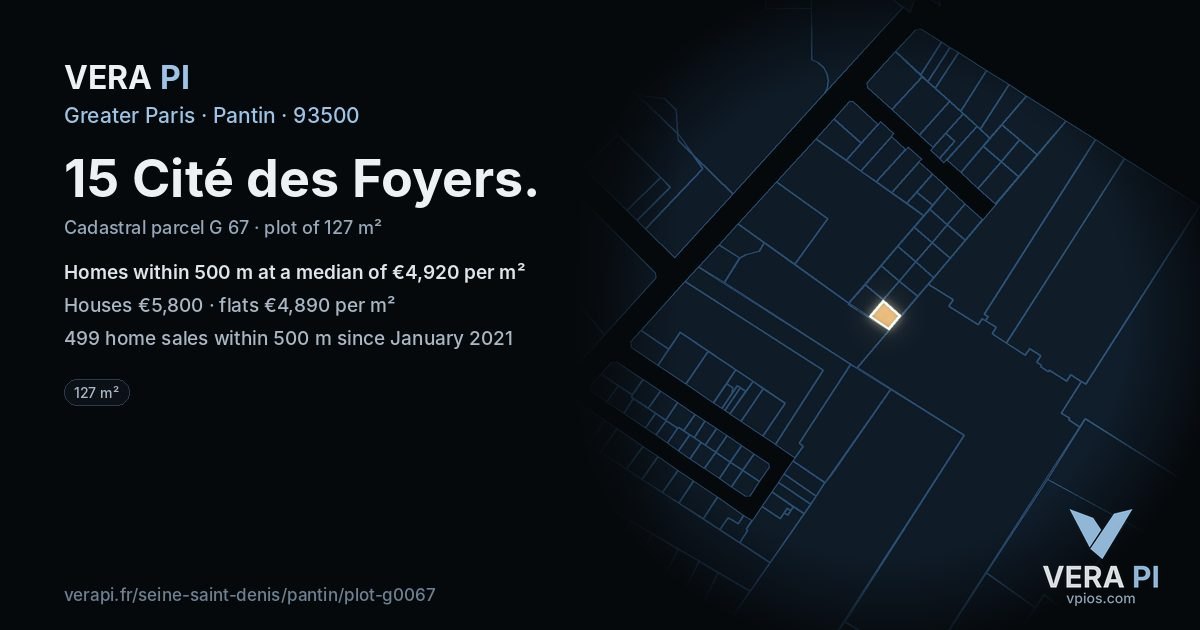 15 Cité des Foyers, Pantin at night – the plot lit, the parcels around coloured by the prices near them