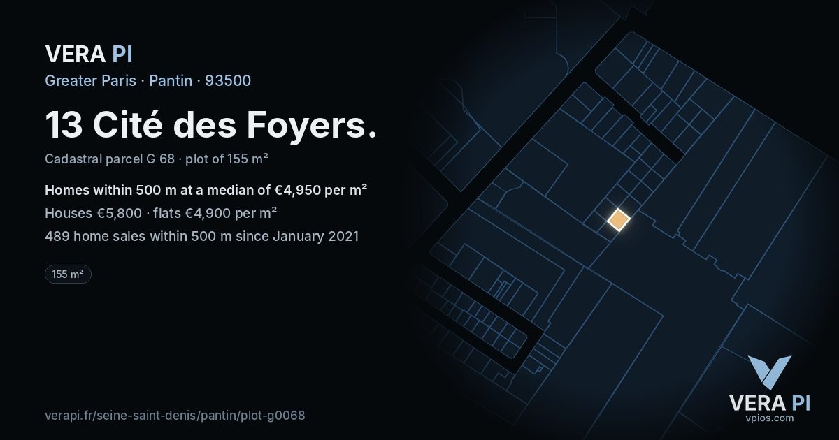 13 Cité des Foyers, Pantin at night – the plot lit, the parcels around coloured by the prices near them