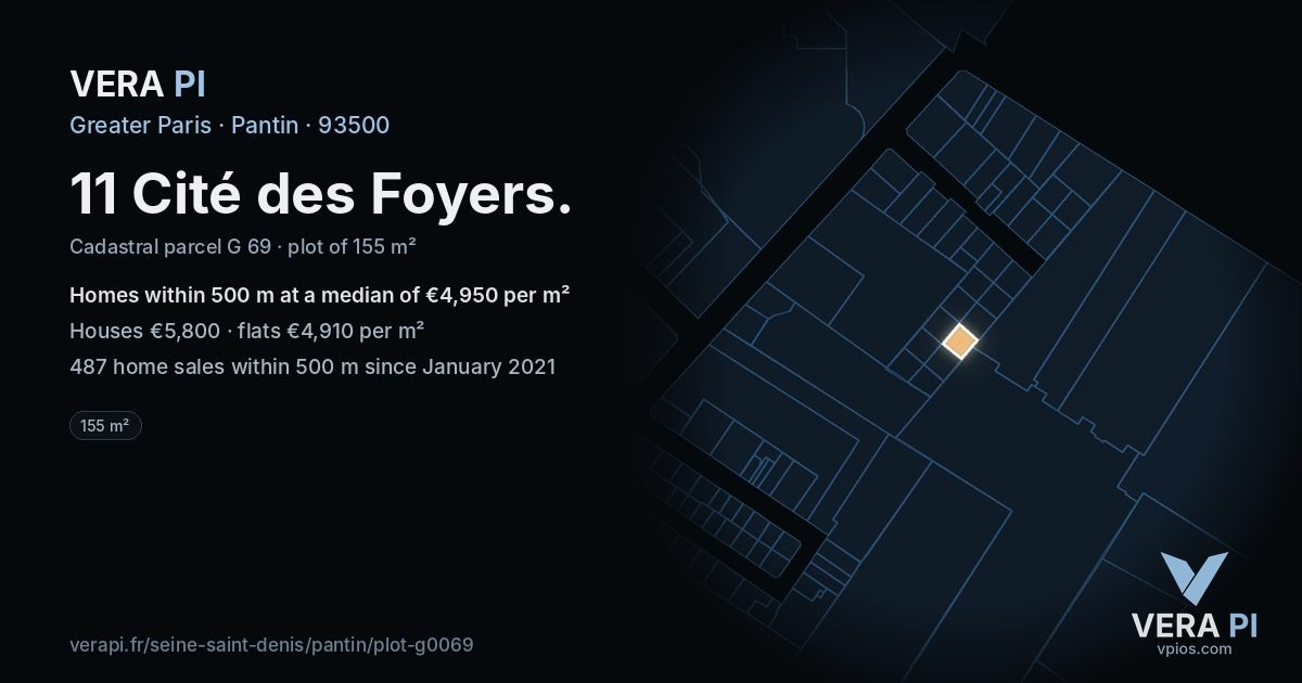 11 Cité des Foyers, Pantin at night – the plot lit, the parcels around coloured by the prices near them