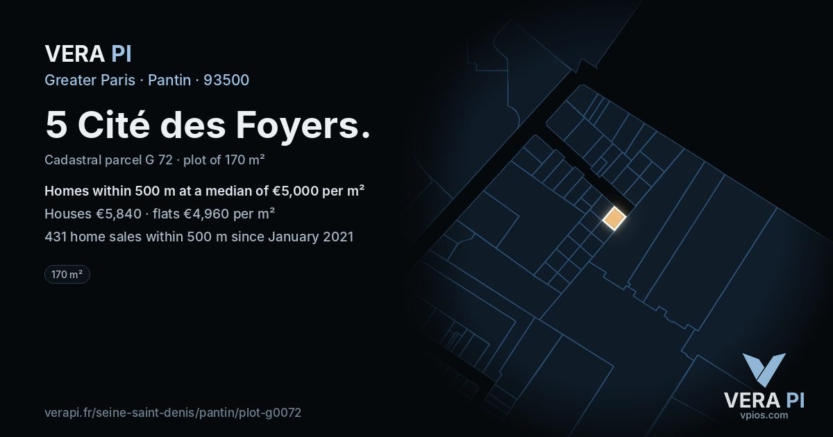 5 Cité des Foyers, Pantin at night – the plot lit, the parcels around coloured by the prices near them
