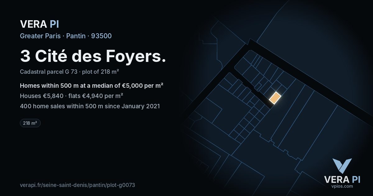 3 Cité des Foyers, Pantin at night – the plot lit, the parcels around coloured by the prices near them
