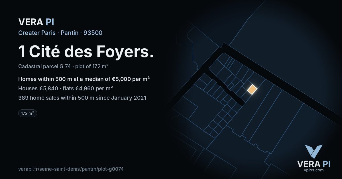 1 Cité des Foyers, Pantin at night – the plot lit, the parcels around coloured by the prices near them