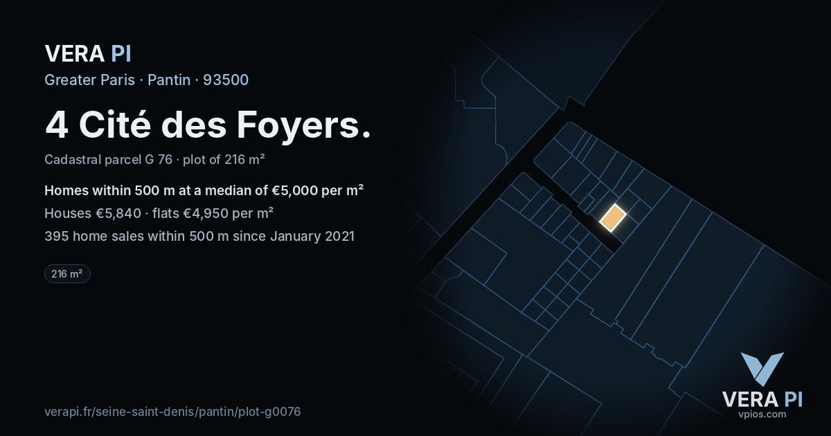 4 Cité des Foyers, Pantin at night – the plot lit, the parcels around coloured by the prices near them
