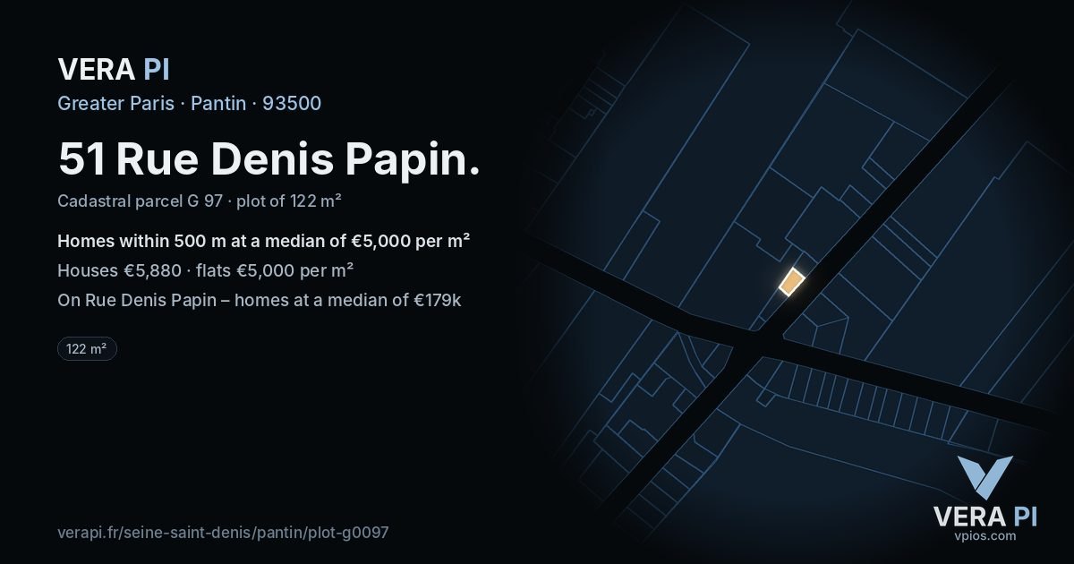 51 Rue Denis Papin, Pantin at night – the plot lit, the parcels around coloured by the prices near them