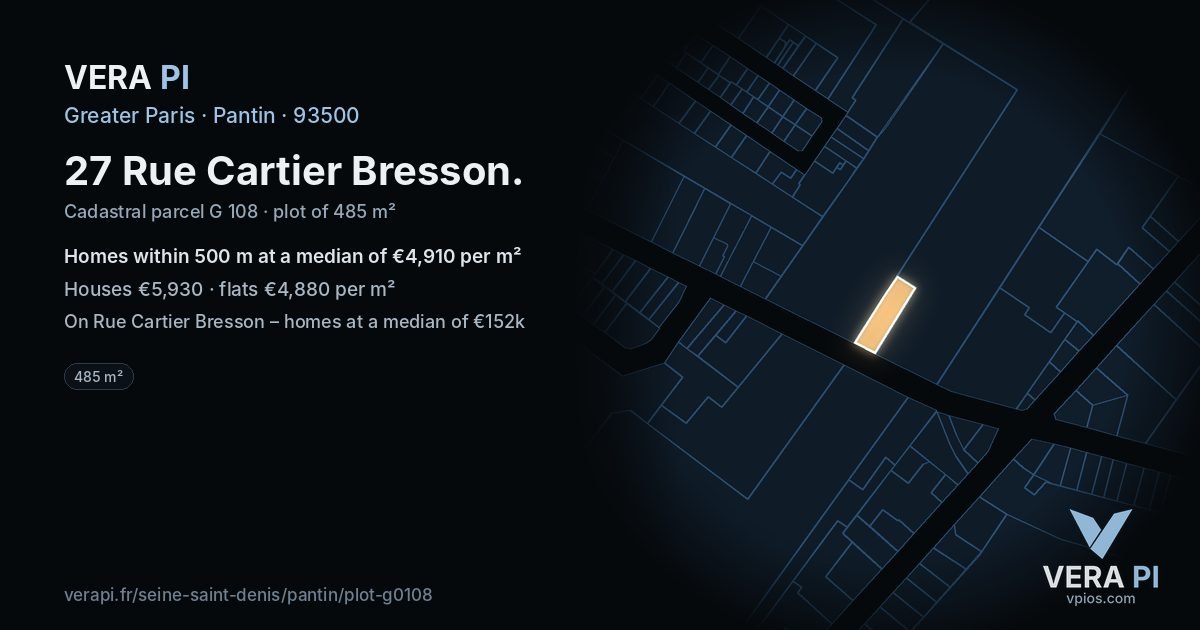 27 Rue Cartier Bresson, Pantin at night – the plot lit, the parcels around coloured by the prices near them