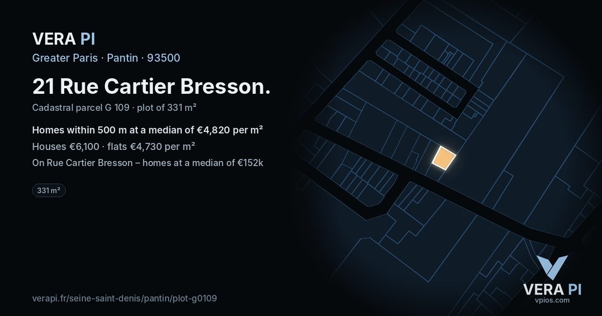 21 Rue Cartier Bresson, Pantin at night – the plot lit, the parcels around coloured by the prices near them