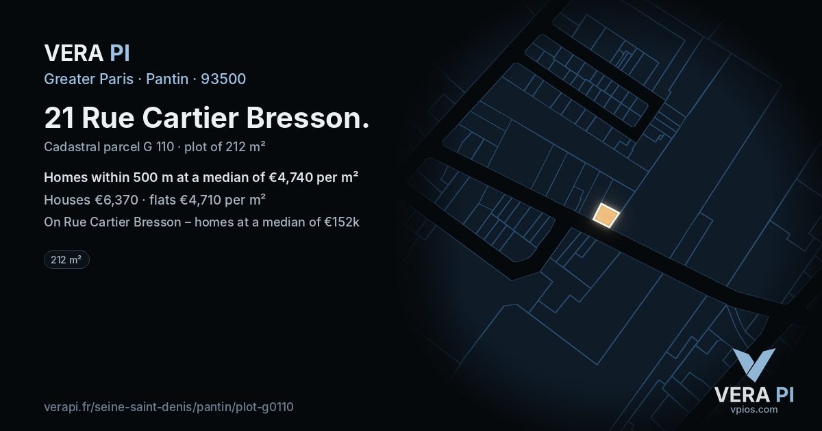 21 Rue Cartier Bresson, Pantin at night – the plot lit, the parcels around coloured by the prices near them