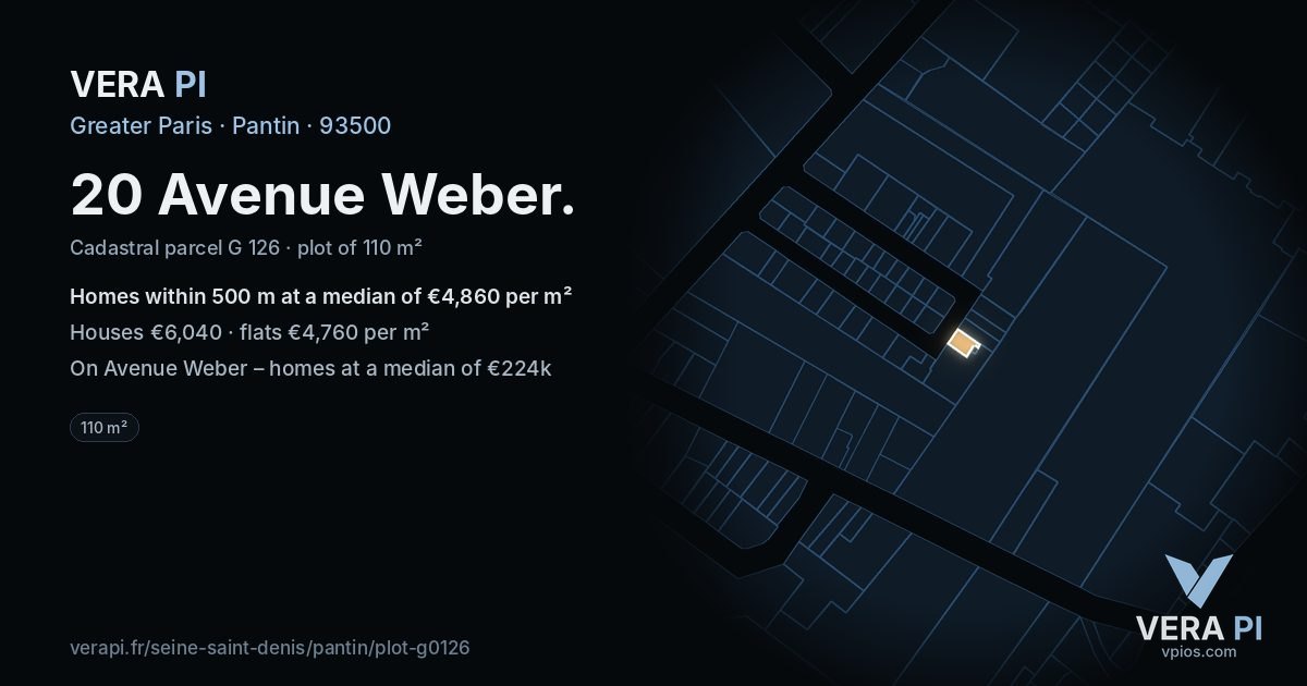 20 Avenue Weber, Pantin at night – the plot lit, the parcels around coloured by the prices near them