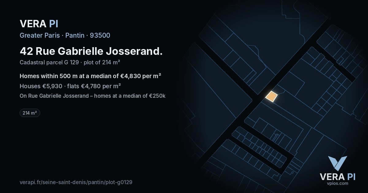 42 Rue Gabrielle Josserand, Pantin at night – the plot lit, the parcels around coloured by the prices near them
