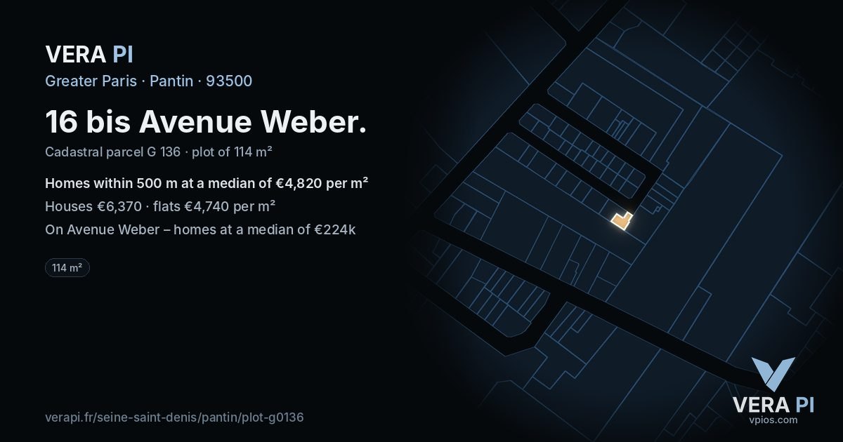 16 bis Avenue Weber, Pantin at night – the plot lit, the parcels around coloured by the prices near them