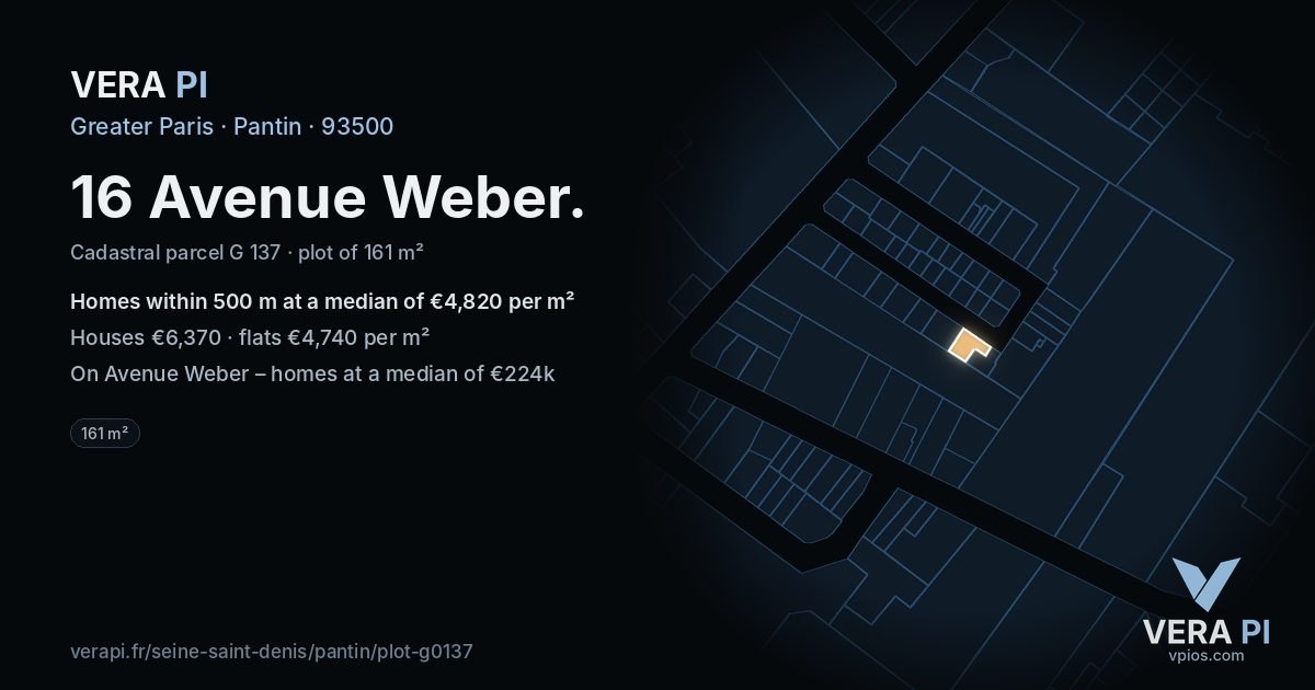 16 Avenue Weber, Pantin at night – the plot lit, the parcels around coloured by the prices near them