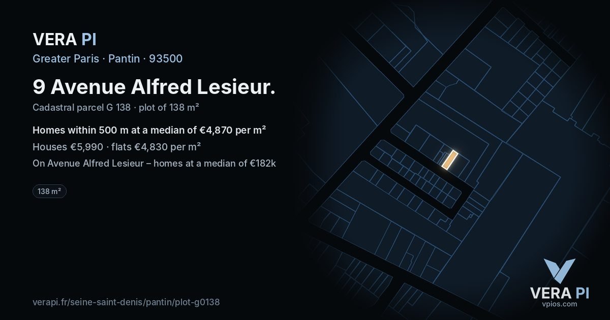 9 Avenue Alfred Lesieur, Pantin at night – the plot lit, the parcels around coloured by the prices near them