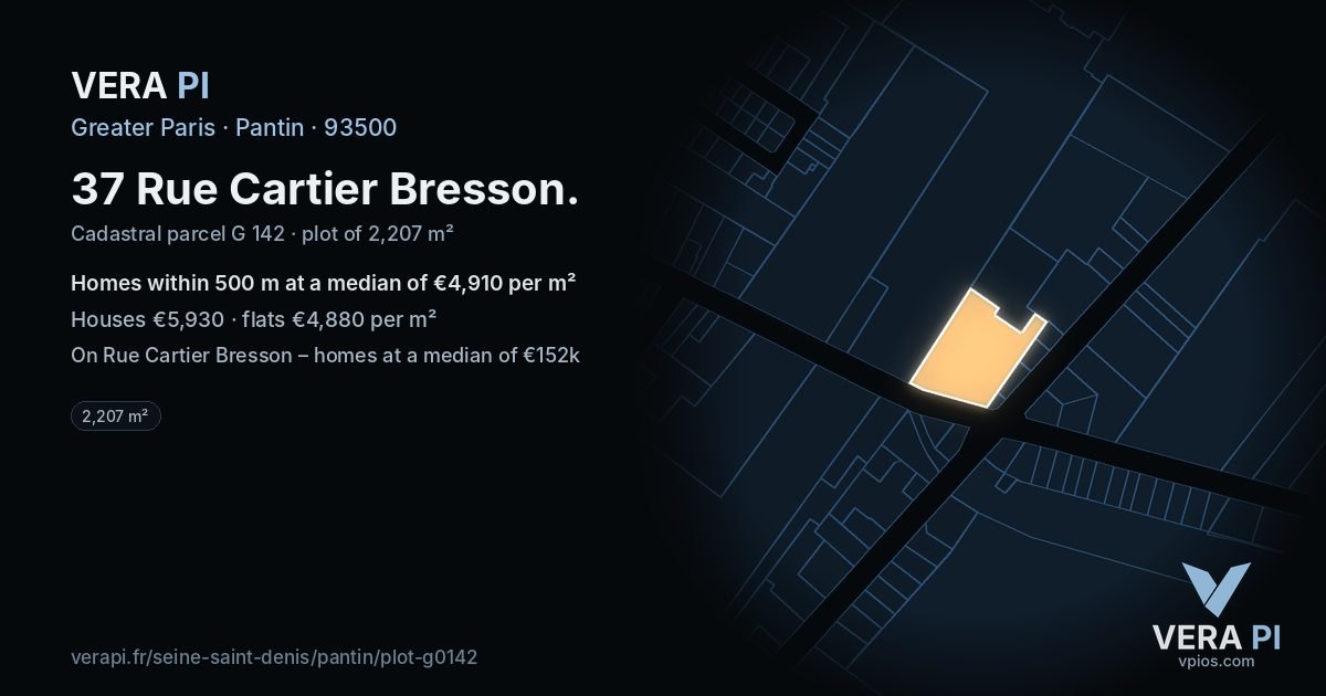 37 Rue Cartier Bresson, Pantin at night – the plot lit, the parcels around coloured by the prices near them