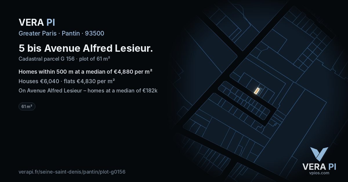 5 bis Avenue Alfred Lesieur, Pantin at night – the plot lit, the parcels around coloured by the prices near them