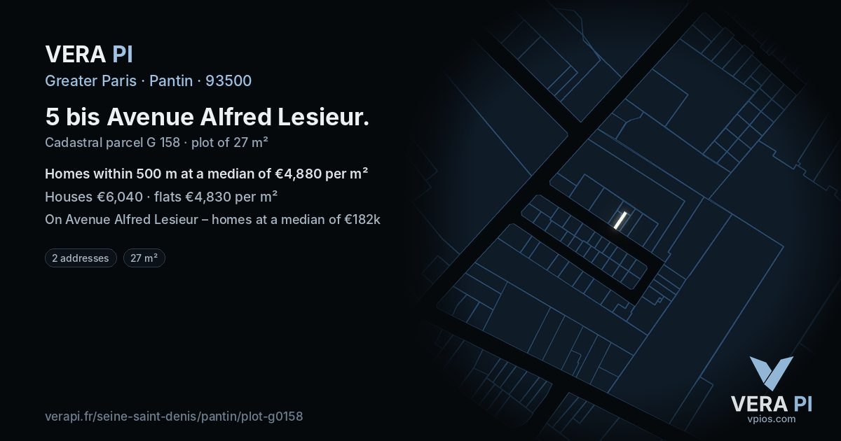 5 bis Avenue Alfred Lesieur, Pantin at night – the plot lit, the parcels around coloured by the prices near them
