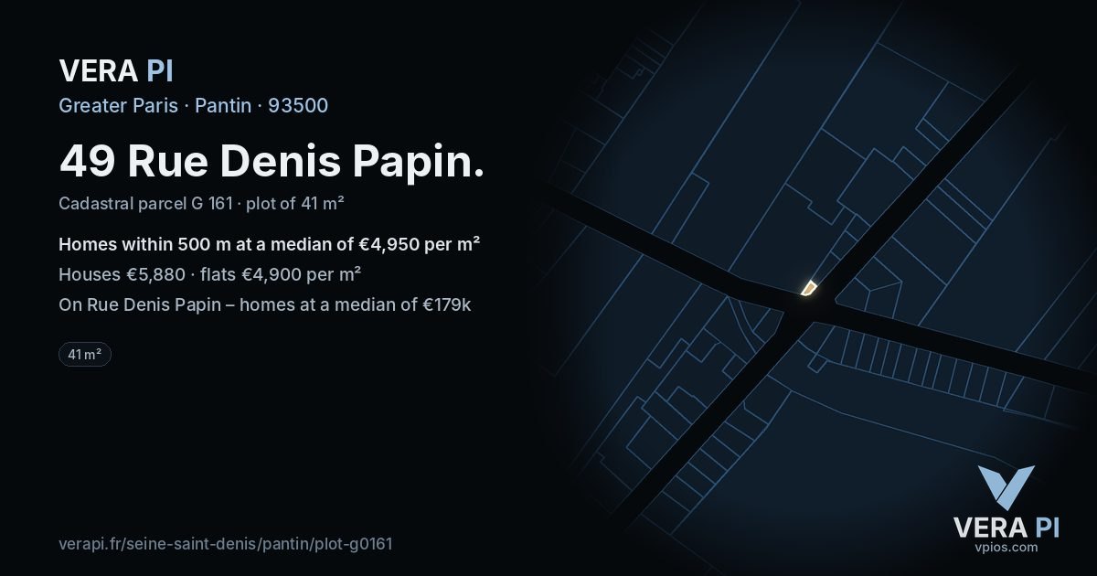 49 Rue Denis Papin, Pantin at night – the plot lit, the parcels around coloured by the prices near them
