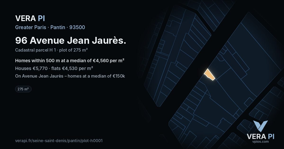 96 Avenue Jean Jaurès, Pantin at night – the plot lit, the parcels around coloured by the prices near them